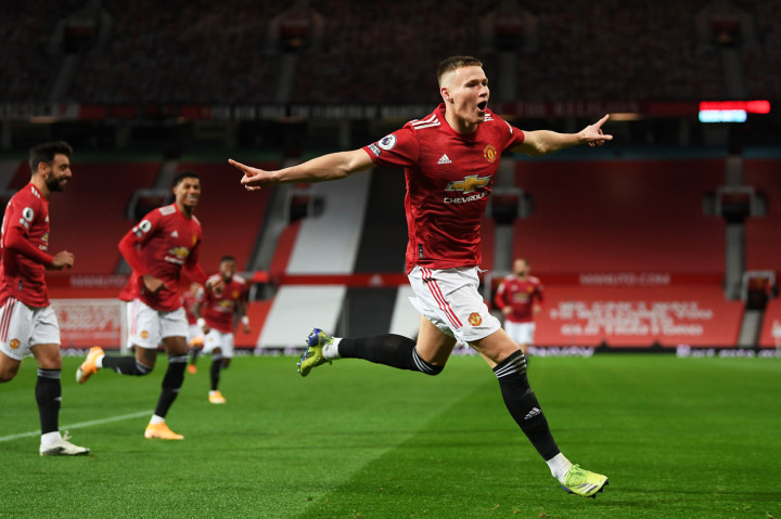 Scott McTominay melakukan selebrasi usai mencetak gol ke gawang Leeds United. AFP Photo/Michael Regan