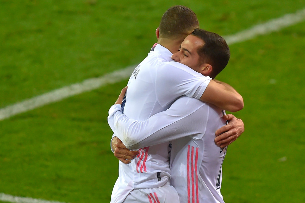 Lucas Vazquez melakukan selebrasi usai mencetak gol ke gawang Eibar.