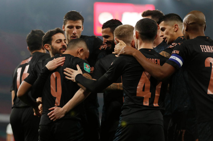 London: Manchester City melenggang ke babak semifinal Piala Liga Inggris usai mengalahkan Arsenal dengan skor telak 4-1 dalam laga perempat final di Stadion Emirates, London, Rabu, 23 Desember 2020 dini hari WIB.