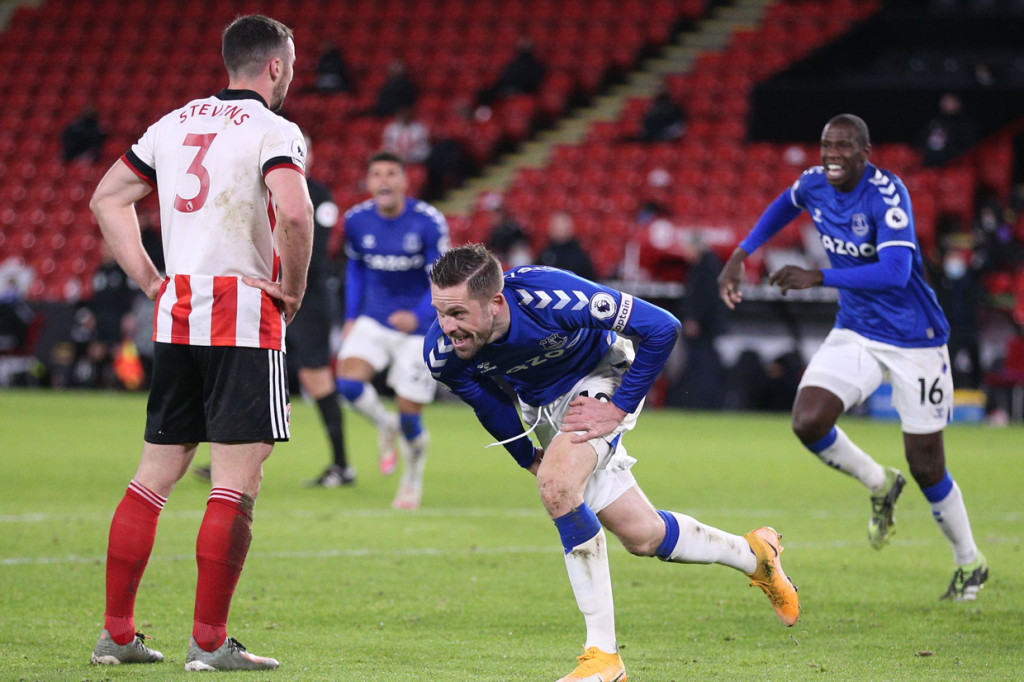 Gol semata wayang Everton pada laga ini dicetak oleh Gylfi Sigurdsson (80'). AFP Photo/Alex Pantling