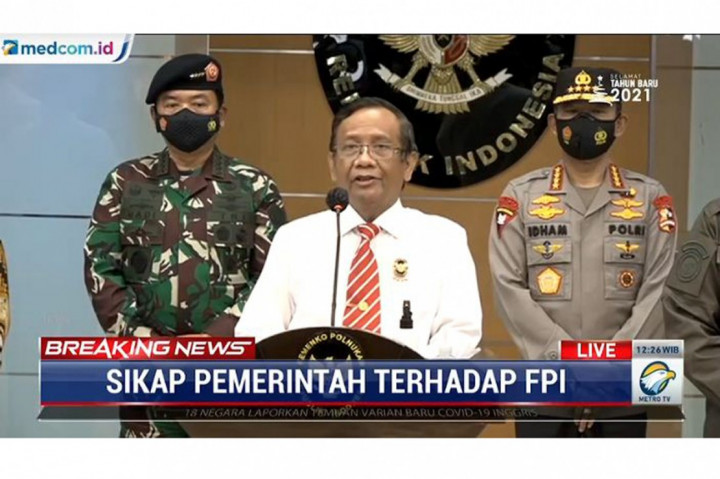 Pemerintah mengumumkan status hukum Front Pembela Islam (FPI) sebagai organisasi massa (Ormas). Hal ini diungkapkan langsung oleh Menko Polhukam Mahfud MD di kantor Kemenko Polhukam, Jakarta, Rabu, 30 Desember 2020.