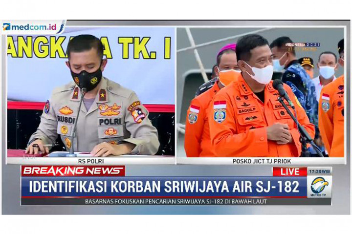 Tim Disaster Victim Identification Polri berhasil mengidentifikasi satu jenazah korban kecelakaan Sriwijaya Air SJ-182. 