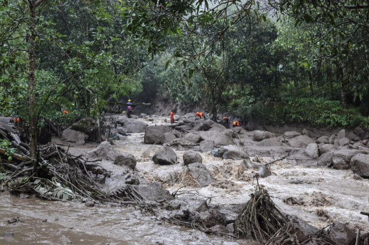 Badan Nasional Penanggulangan Bencana (BNPB) menyebut banjir disebabkan karena hujan dengan intensitas tinggi dan longsoran dari gunung.