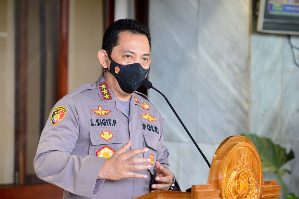 Calon Kapolri Komjen Pol Listyo Sigit Prabowo menggelar konperensi pers usai menggelar uji kelayakan dan kepatutan di Gedung Nusantara II DPR, Kompleks Parlemen Senayan, Jakarta.