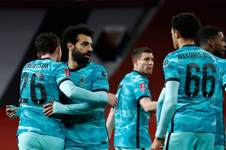 Tertinggal, Liverpool kembali menyamakan kedudukan melalui aksi Salah. Dia mencetak gol pada menit 58. AFP Photo/Phil Noble