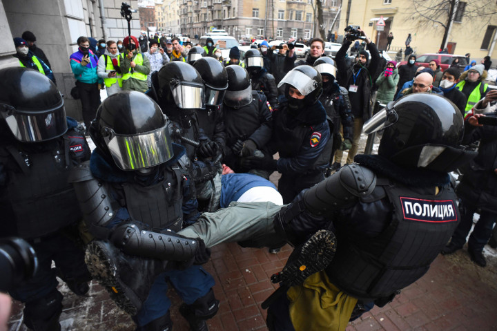 Demonstrasi menuntut pembebasan Navalny dimulai pekan lalu pada Sabtu, 23 Januari 2021. AFP Photo/Olga Maltseva