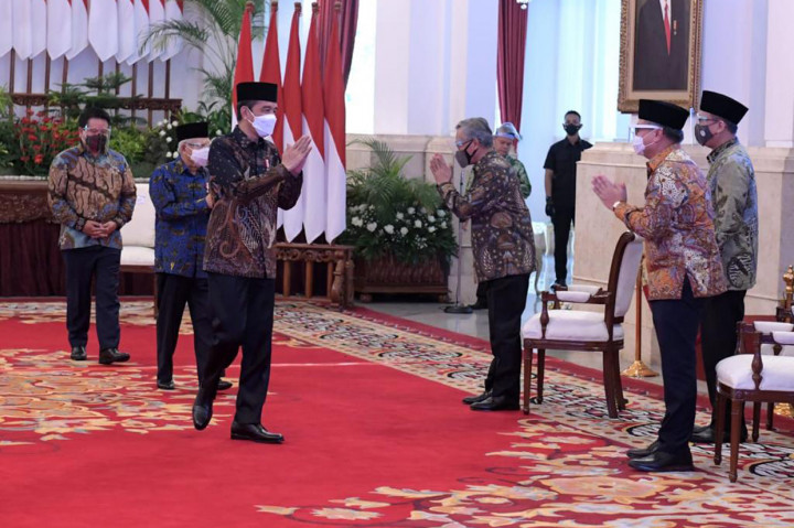 Presiden Joko Widodo tiba untuk meresmikan Bank Syariah Indonesia di Istana Negara, Jakarta.
