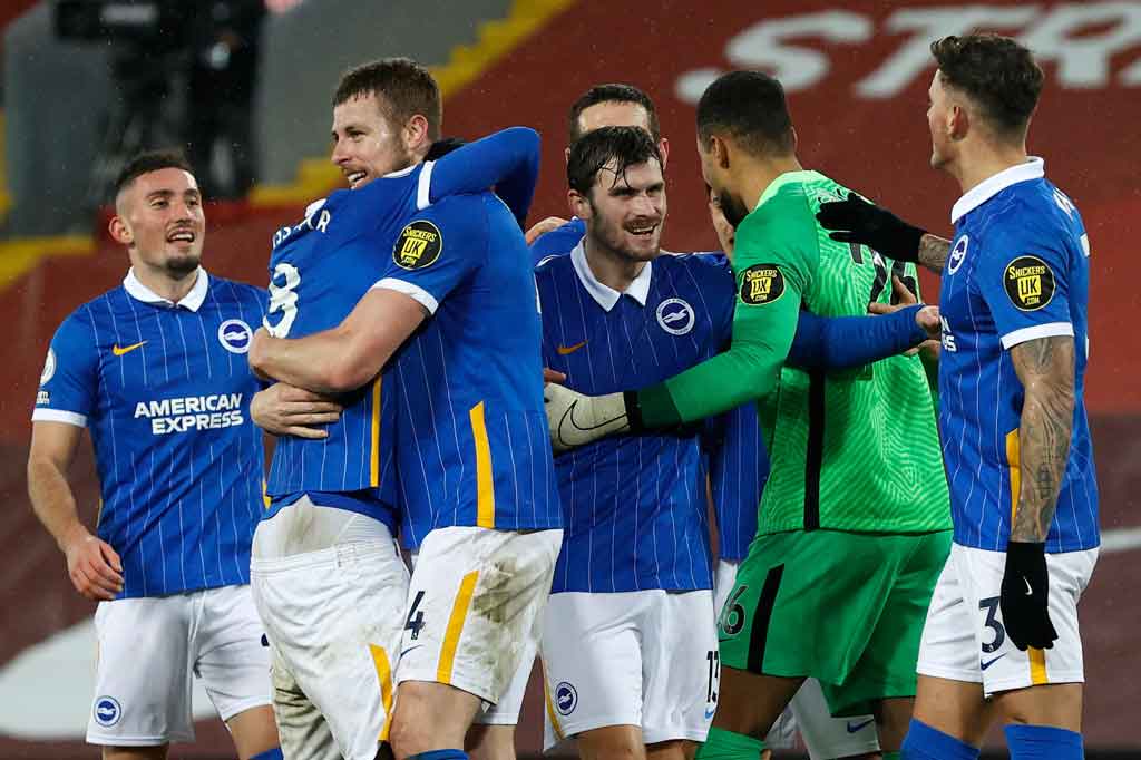 Kekalahan itu membuat Liverpool turun di peringkat keempat klasemen sementara dengan koleksi 40 poin, disalip Leicester City (42) yang menang 2-0 atas Fulham dalam laga lebih awal. Sedangkan Brighton (24) kini naik ke urutan ke-15, menjauh 10 poin dari zona degradasi.