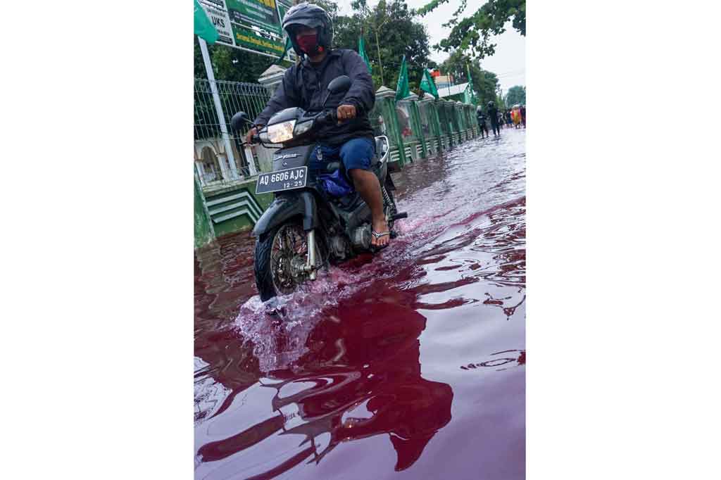 Warga di Kelurahan Jenggot, Kecamatan Pekalongan Selatan dibuat heboh dengan air banjir yang merendam wilayah tersebut berwarna merah. Warga pun mengaku heran dengan fenomena yang baru pertama terjadi di wilayahnya tersebut. Banyak warga yang keluar rumah dan menikmati pemandangan aneh tersebut.