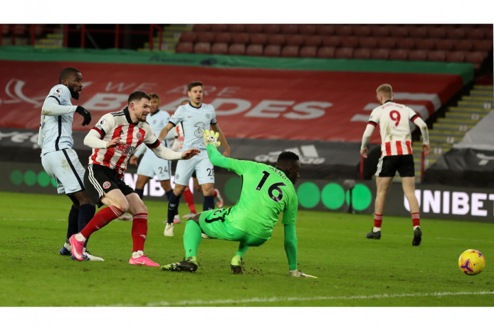 Usai jeda, Sheffield menyamakan skor usai Antonio Ruediger menciptakan gol bunuh diri. AFP Photo/Lee Smith