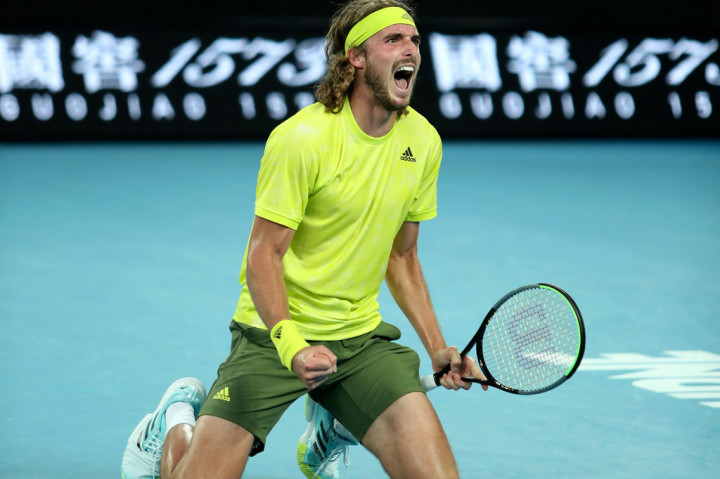 Petenis Yunani tersebut tampil dominan dan meraih kemenangan mudah atas petenis Swedia Mikael Ymer tiga set langsung 6-4, 6-1 6-1, Sabtu, 13 Februari 2021.