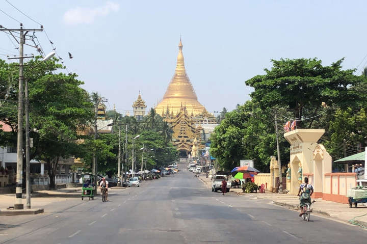 Potret suasana di Kota Yangon, Myanmar, yang sepi saat para aktivis melakukan 'serangan diam', Rabu, 24 Maret 2021.