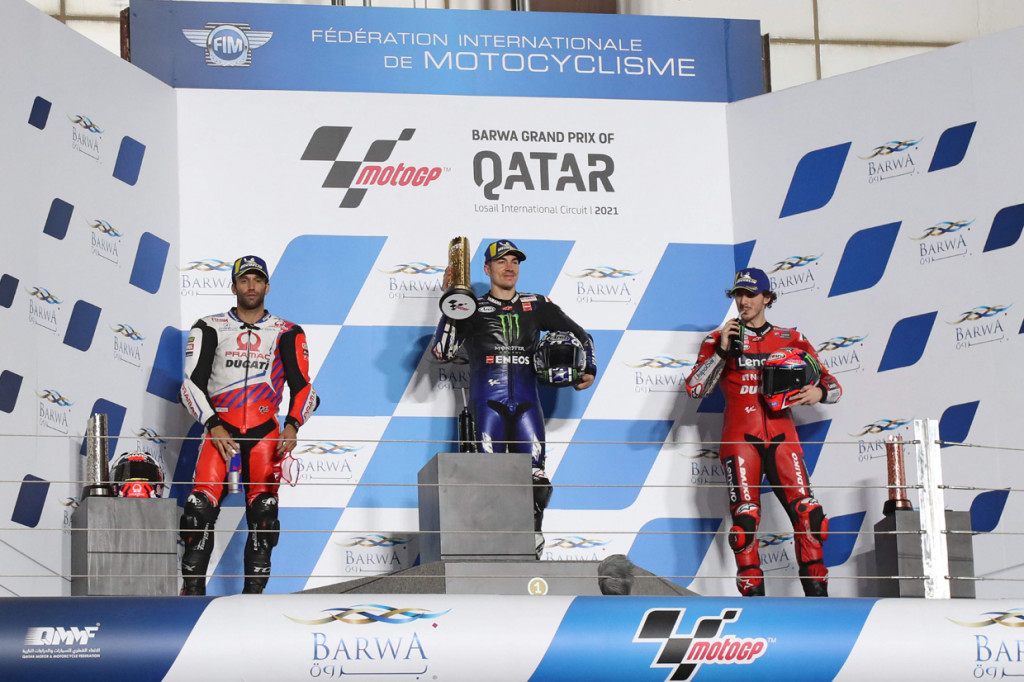 Maverick Vinales pun tampil sebagai juara di MotoGP Qatar, disusul Johann Zarco dan Francesco Bagnaia.