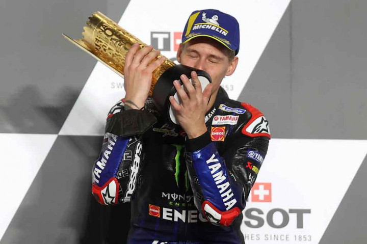 Pembalap Monster Energy Yamaha Fabio Quartararo berhasil merengkuh gelar juara MotoGP Doha 2021, di Sirkuit Losail, Qatar Minggu, 4 April 2021 malam.