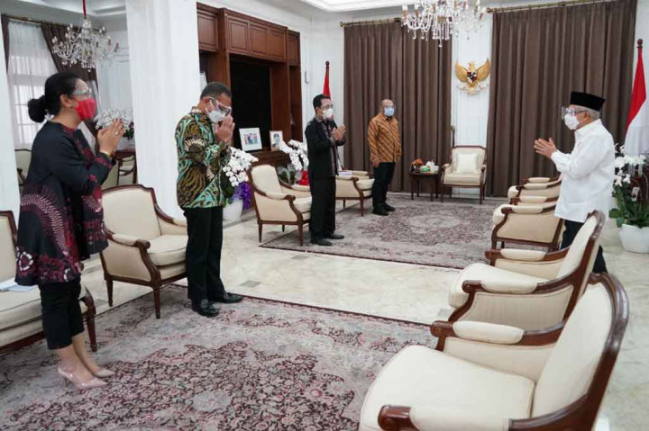 Pimpinan Media Group News bertemu Wakil Presiden Ma'ruf Amin di Rumah Dinas Wapres, Jalan Pangeran Diponegoro, Nomor 02, Menteng, Jakarta Pusat, Rabu, 7 April 2021. 