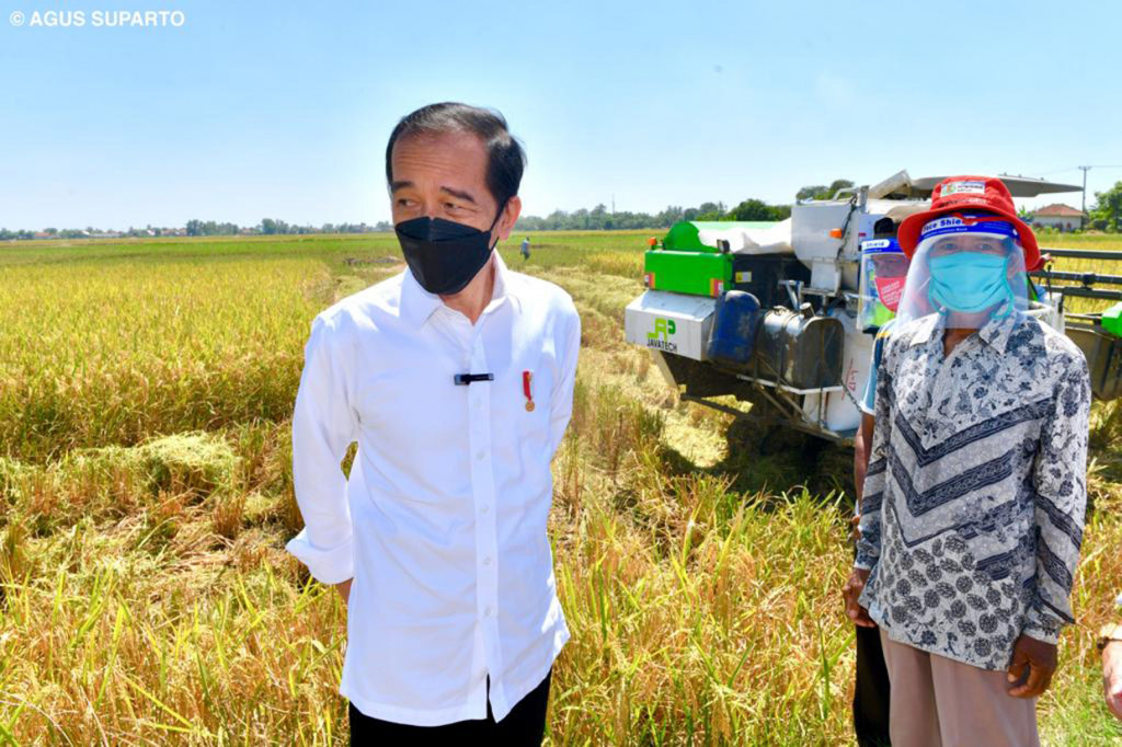 Presiden Jokowi mengaku bangga dengan produksi padi masa panen raya awal 2021 dan harga gabah petani sudah tidak anjlok lagi.