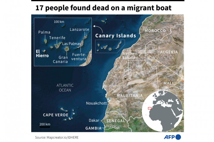 Sebanyak 17 pekerja migran ditemukan tewas di sebuah kapal di lepas pantai El Hierro di Kepulauan Canary, Spanyol pada Senin, 26 April 2021. Tiga orang lainnya berhasil diselamatkan, kata layanan penyelamatan maritim.