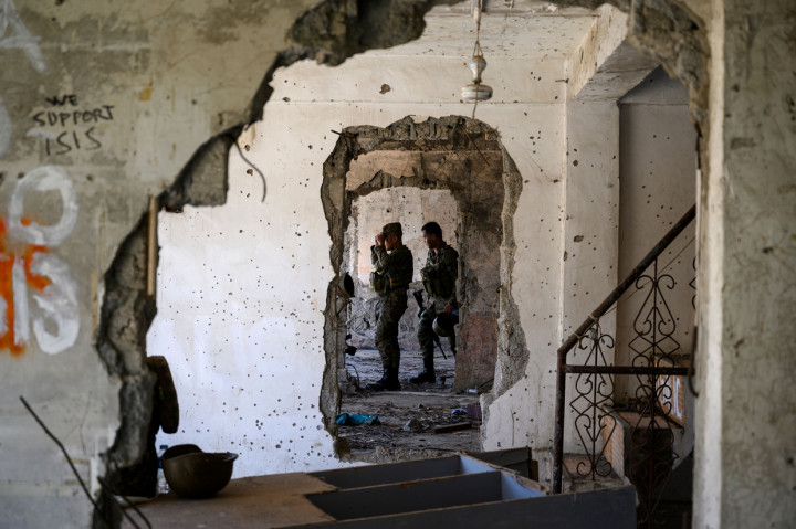 Pemandangan bangunan yang hancur di Kota Marawi, Mindanao, Filipina, 23 Mei 2019.