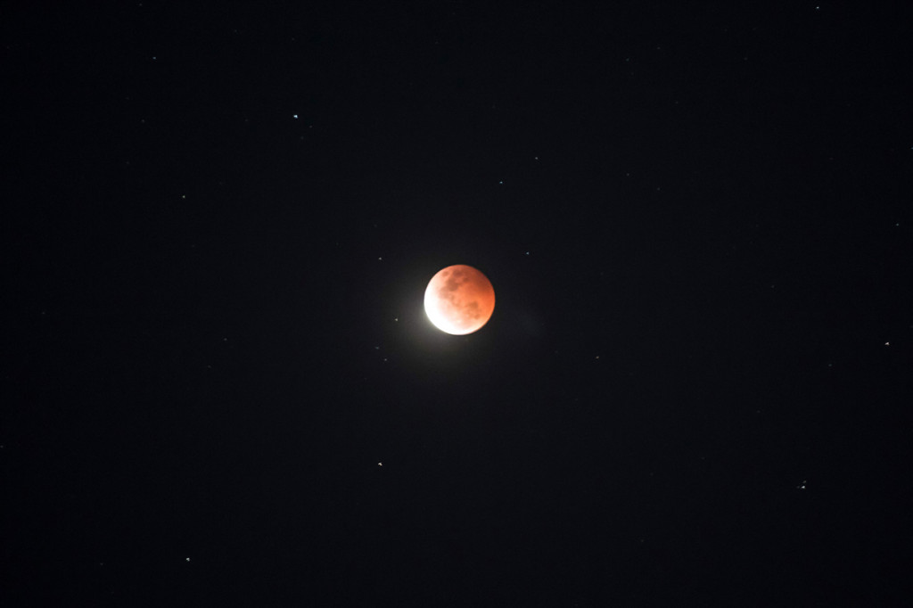 Super Blood Moon terlihat di langit Surabaya, Jawa Timur.