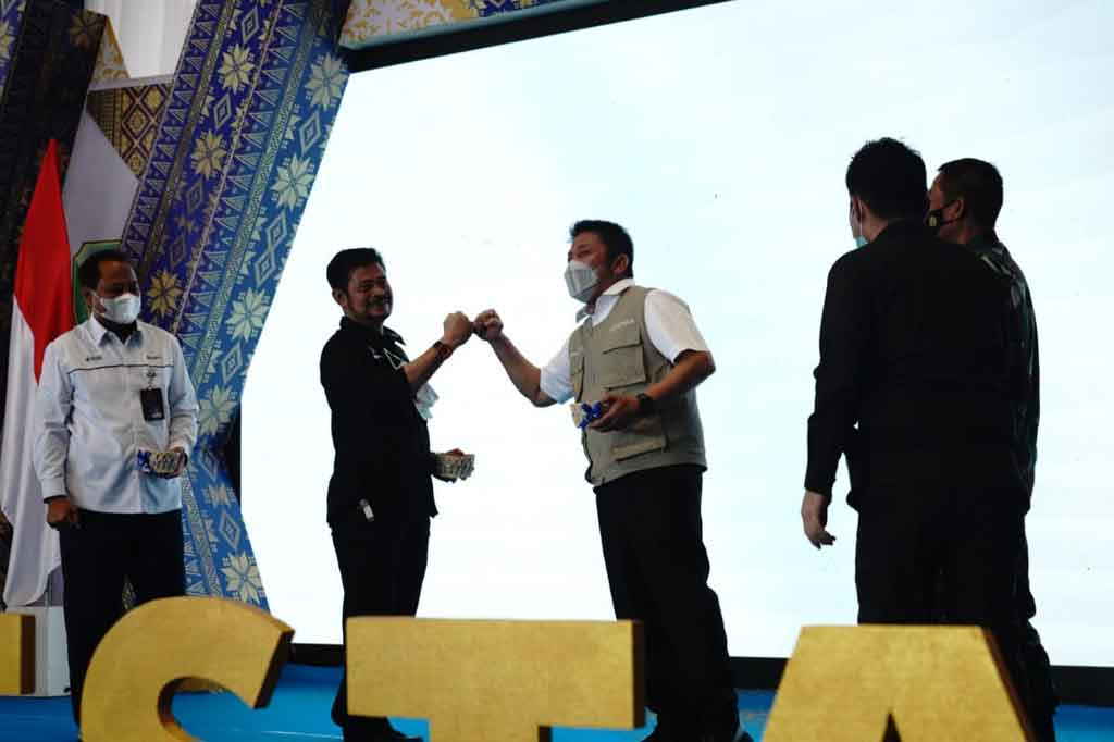 Menteri Pertanian Syahrul Yasin Limpo menghadiri acara kick off food estate yang ada di lima kabupaten di Sumatra Selatan, Jumat, 28 Mei 2021. Adapun lima kabupaten tersebut yakni Ogan Ilir, Ogan Komering Ilir, Banyuasin, OKU Selatan, dan OKU Timur.