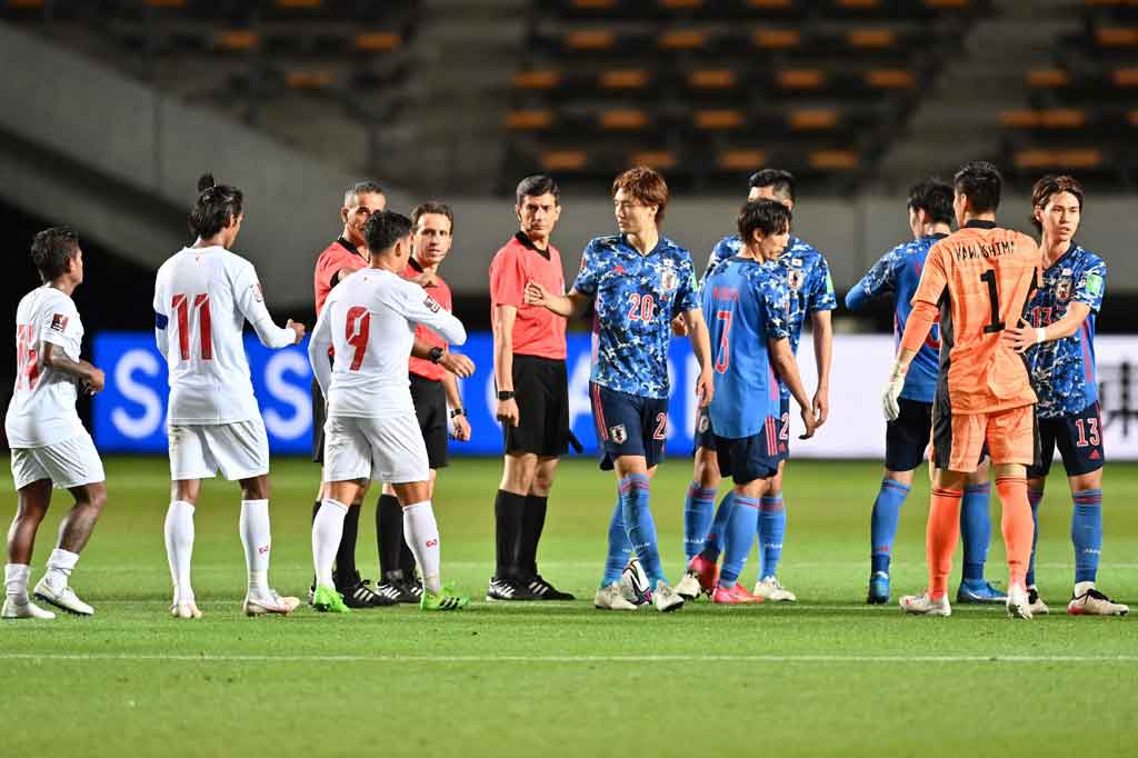 Timnas 

Jepang berhasil mengalahkan Myanmar dengan skor telak 10-0 dalam laga kualifikasi Piala Dunia 2022 zona Asia, di Fukuda Denzhi Arena, Jumat, 28 mei 2021 malam WIB.