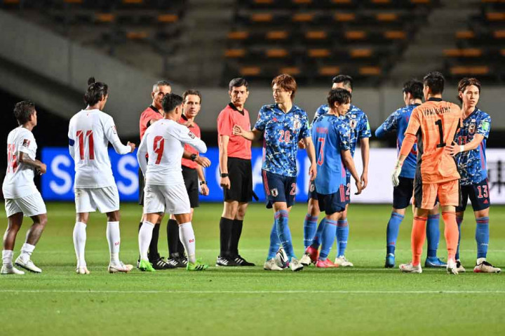 Timnas 

Jepang berhasil mengalahkan Myanmar dengan skor telak 10-0 dalam laga kualifikasi Piala Dunia 2022 zona Asia, di Fukuda Denzhi Arena, Jumat, 28 mei 2021 malam WIB.