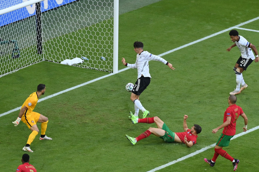 Kai Havertz saat mencetak gol ke gawang Timnas Portugal.