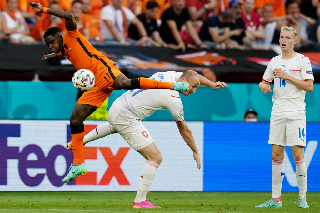 Duel Belanda vs Ceko digelar di Puskas Arena, Budapest, Minggu, 27 Juni 2021. Kedua tim bermain tanpa gol di sepanjang babak pertama.