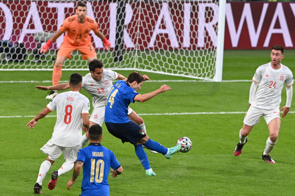 Italia melawan Spanyol tersaji di Wembley pada semifinal Piala Eropa 2020, Rabu, 7 Juli 2021, dini hari WIB. Tim Matador lebih dominan sepanjang 90 menit.