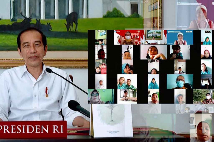 Presiden Joko Widodo berpesan kepada seluruh anak Indonesia agar tetap bersemangat dalam menuntut ilmu meskipun tidak dilakukan di sekolah karena situasi pandemi covid-19.