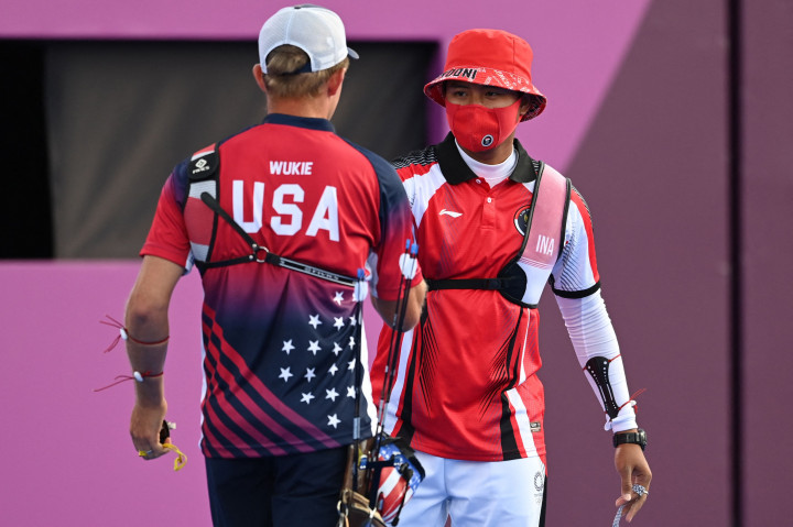 Riau Ega Agatha Salsabilla kalah 5-6 dari atlet Amerika Serikat, Jacob Wukie, pada babak 32 besar Olimpiade Tokyo di Yumenoshima Final Field.