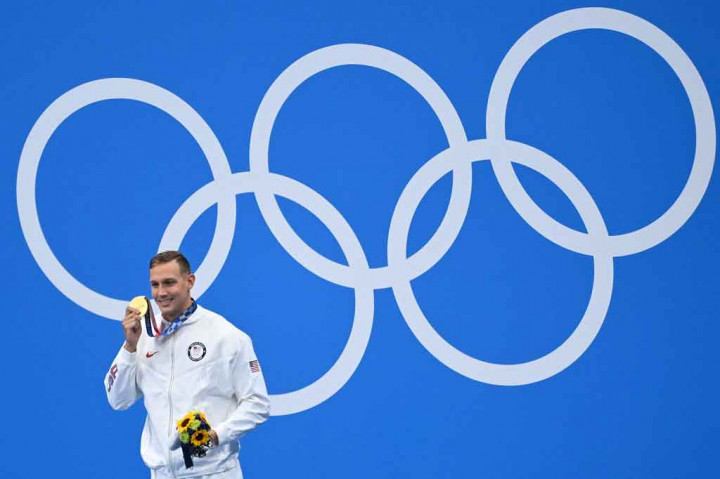 Caeleb Dressel dari Amerika Serikat menjadi yang terbaik pada renang nomor gaya bebas 50m putra dan memperoleh medali emas individu ketiganya di Olimpiade Tokyo.