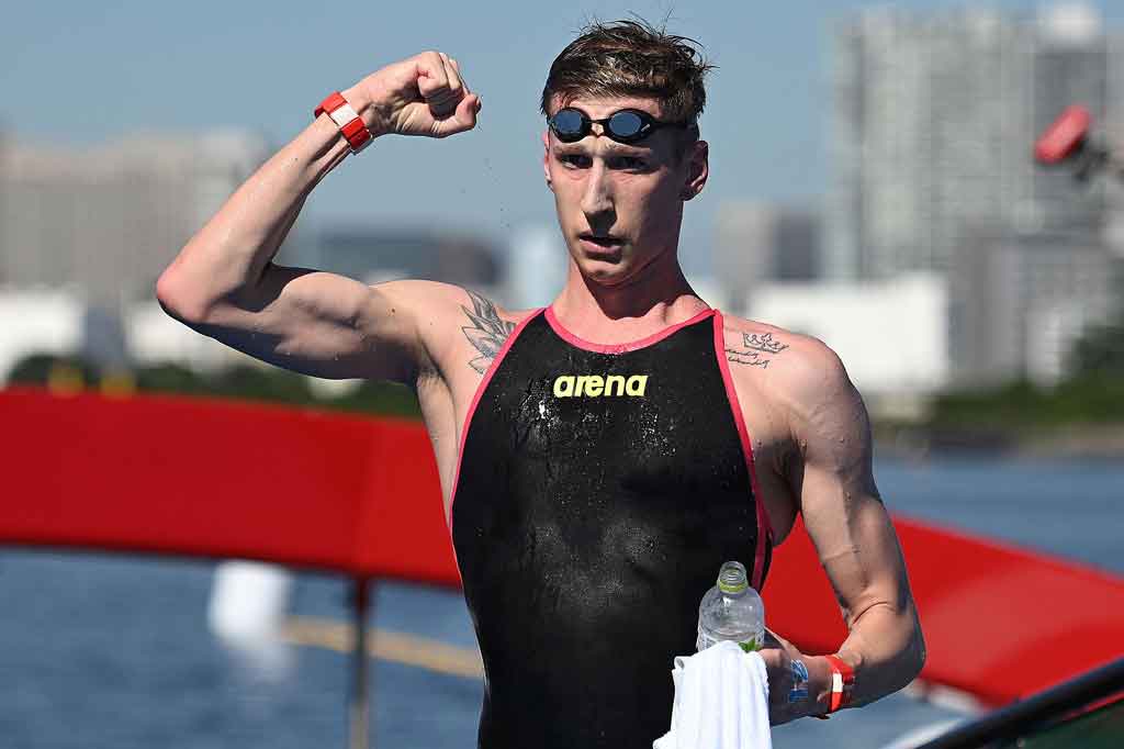 Perenang Jerman Florian Wellbrock merebut medali emas renang maraton 10 km putra Olimpiade Tokyo 2020 dalam lomba yang berlangsung Kamis, 5 Agustus 2021 pagi.