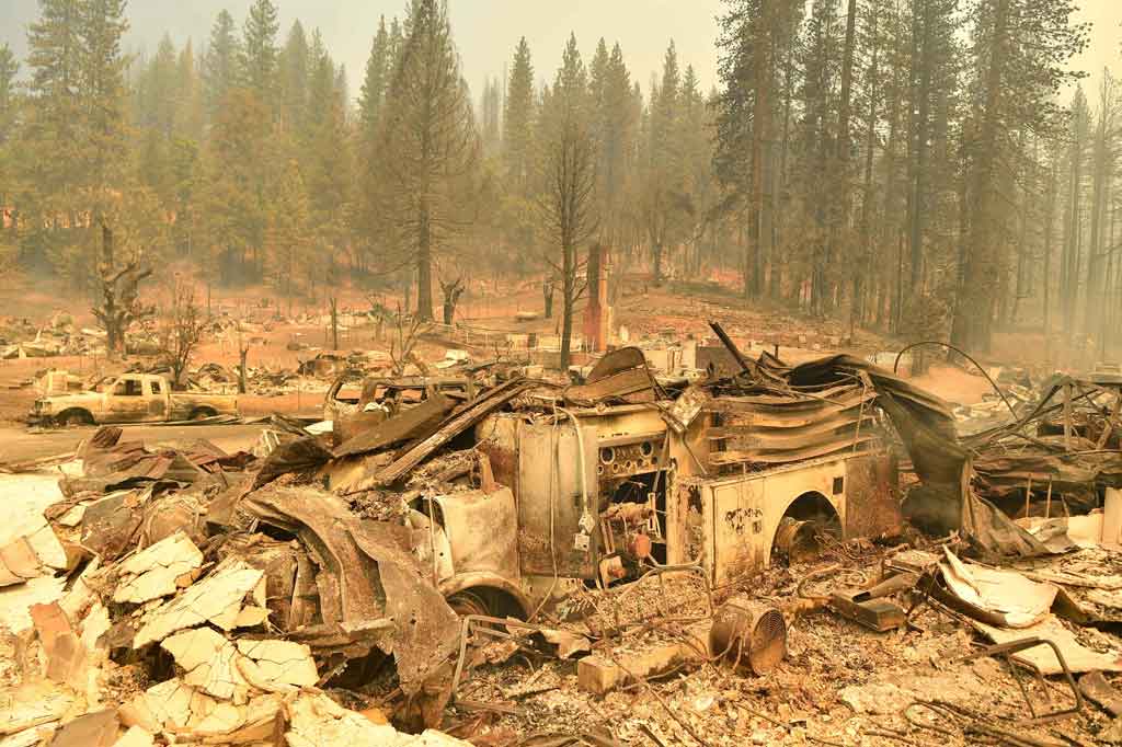 Pemandangan Kota Greenville, California pascadilalap Api Dixie, Kamis, 5 Agustus 2021 waktu setempat.