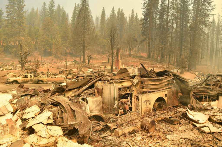 Pemandangan Kota Greenville, California pascadilalap Api Dixie, Kamis, 5 Agustus 2021 waktu setempat.