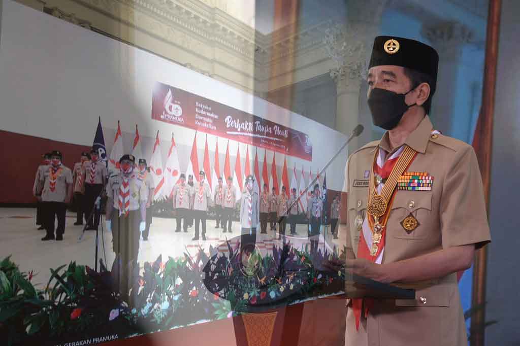 Presiden Joko Widodo (Jokowi) berpesan agar Pramuka Indonesia dapat menjadi pelopor kedisplinan dalam menjalankan protokol kesehatan (prokes) pencegahan penularan covid-19.