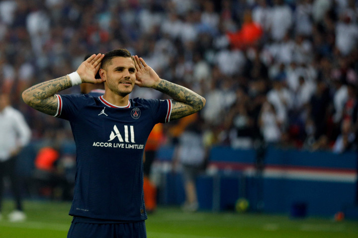 Mauro Icardi melakukan selebrasi usai mencetak gol ke gawang Strasbourg pada laga pekan kedua Liga Prancis.