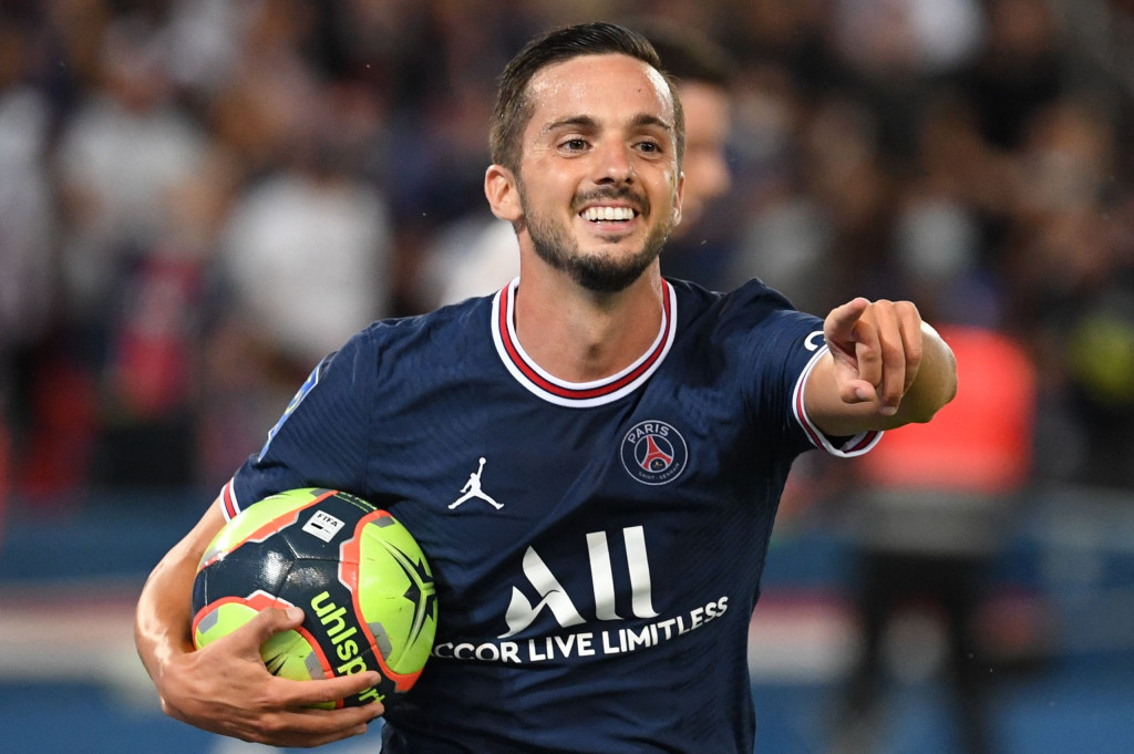 Pablo Sarabia melakukan selebrasi usai mencetak gol ke gawang Strasbourg pada laga pekan kedua Liga Prancis.