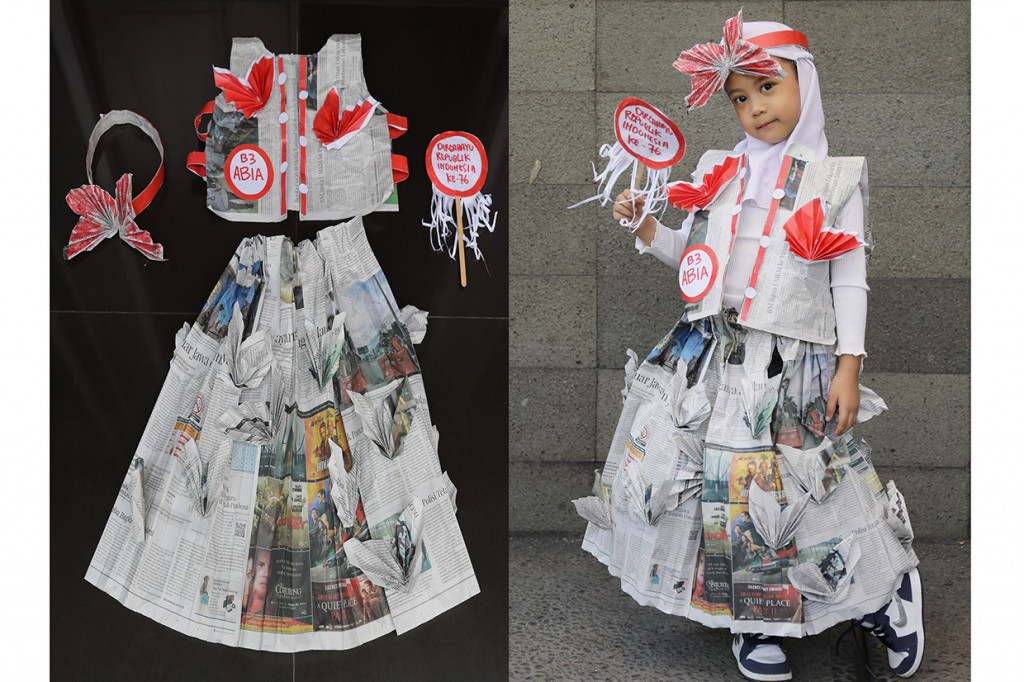 Abia Katya Laksana (5), Gaun kreasi menggunakan koran bekas. 