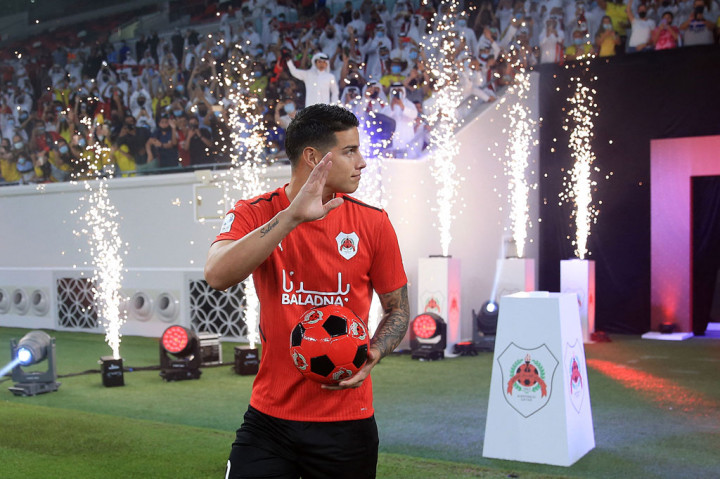 Gelandang timnas Kolombia James Rodriguez resmi diperkenalkan di depan publik klub barunya Al-Rayyan di Doha, Kamis, 23 September 2021 waktu setempat.