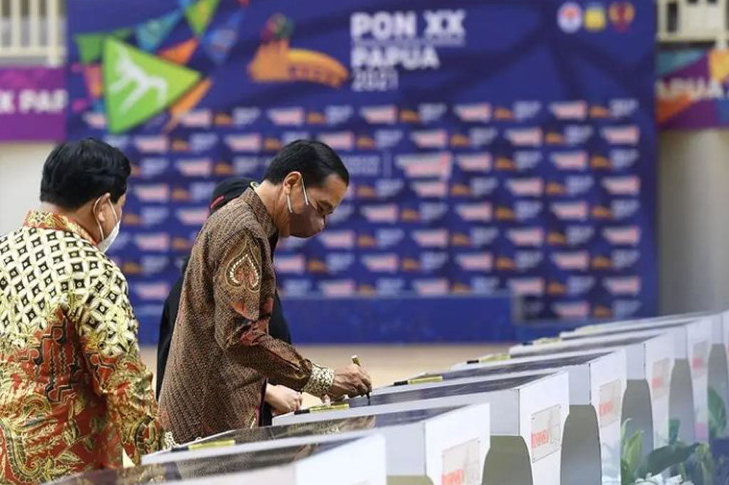 Presiden Joko Widodo meresmikan tujuh venue Pekan Olahraga Nasional (PON) XX di Jayapura, Papua, Sabtu, 2 Oktober 2021.