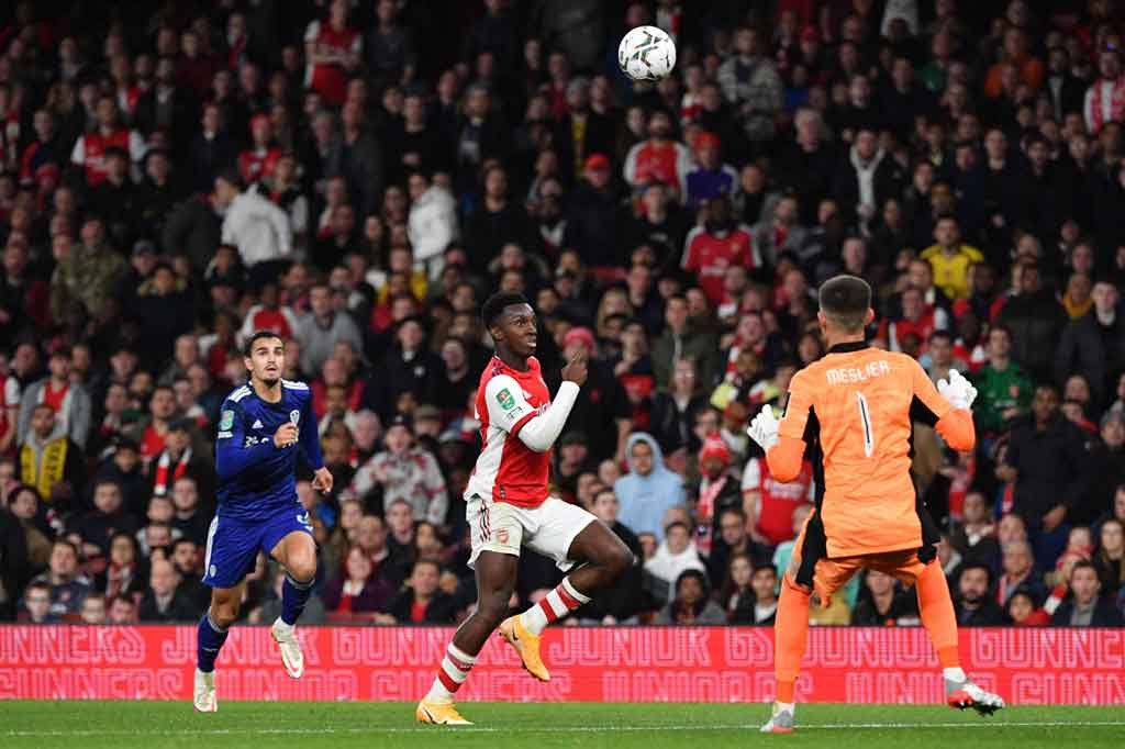 Berawal dari umpan jauh kiper Bernd Leno yang gagal diantisipasi sempurna oleh barisan pertahanan Leeds, sehingga Nketiah berhadapan satu lawan satu dengan kiper Illan Meslier.