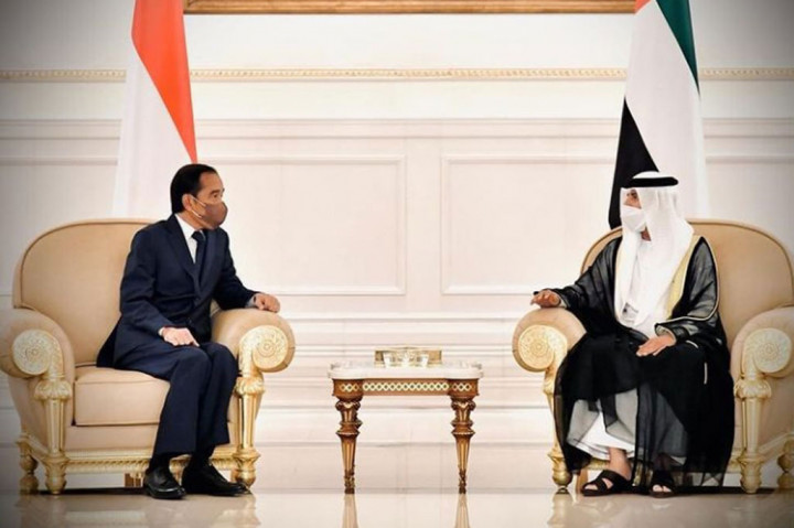 Sebelum meninggalkan bandara, Presiden Jokowi berbincang-bincang dengan Menteri Energi Persatuan Emirat Arab Suhail Al Mazroui didampingi Dubes RI untuk Persatuan Emirat Arab Husin Bagis di Ruang Majlis.