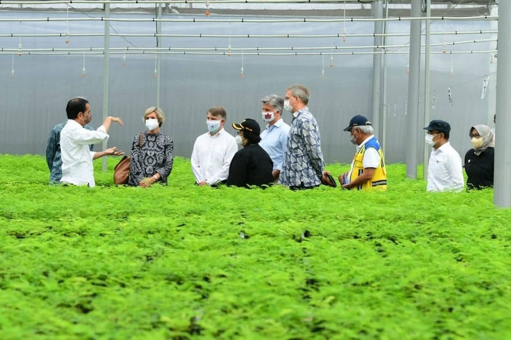 Presiden tiba di Persemaian Modern Rumpin sekitar pukul 09.33 WIB bersama sejumlah duta besar negara sahabat, yaitu Duta Besar Amerika Serikat untuk Indonesia Sung Yong Kim, Duta Besar Inggris untuk Indonesia Owen Jenkins, Duta Besar Kanada untuk Indonesia Cameron MacKay, Duta Besar Uni Eropa untuk Indonesia Vincent Piket, dan Country Director Bank Dunia Satu Kahkonen.
