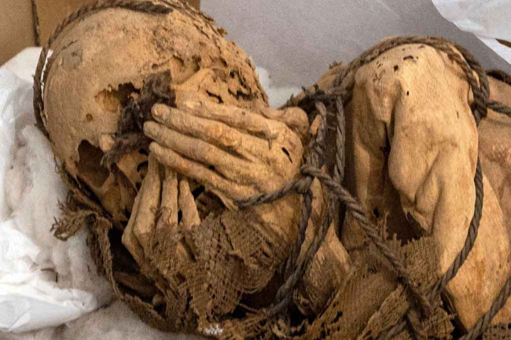 Para peneliti dari Universitas Nasional San Marcos menemukan jenazah seorang pemuda berusia antara 25 dan 30 tahun yang diawetkan, diikat dengan tali dan dengan tangan menutupi wajahnya, berasal dari zaman pra-Hispanik.