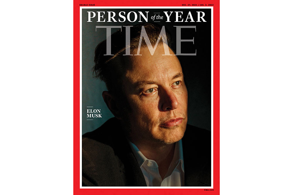 Majalah Time, Senin, 13 Desember 2021 waktu setempat menobatkan CEO Tesla dan SpaceX Elon Musk sebagai Person of the Year 2021.