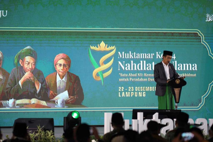  Presiden Joko Widodo secara resmi membuka Muktamar Ke-34 Nahdlatul Ulama (NU), Rabu, 22 Desember 2021. Muktamar NU diselenggarakan di Lapangan Pondok Pesantren Darussaadah, Kecamatan Gunung Sugih, Kabupaten Lampung Tengah.  