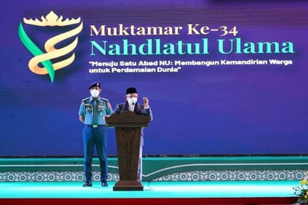 Wakil Presiden (Wapres) Ma'ruf Amin secara resmi menutup gelaran Muktamar ke-34 Nahdlatul Ulama (NU) di Provinsi Lampung, Jumat, 24 Desember 2021. 