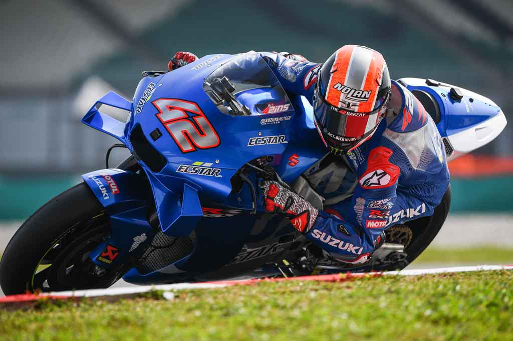 Alex Rins membawa Suzuki ke peringkat tiga di saat Ena Bastianini finis keempat untuk tim Gresini Ducati.