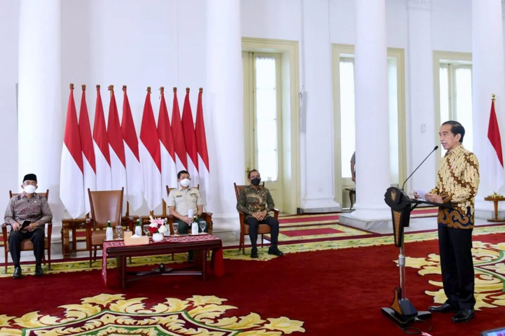 Presiden Joko Widodo membuka Rapat Koordinasi Nasional (Rakornas) Penanggulangan Bencana Tahun 2022, secara virtual dari Istana Kepresidenan Bogor, Jawa Barat, Rabu, 23 Februari 2022.